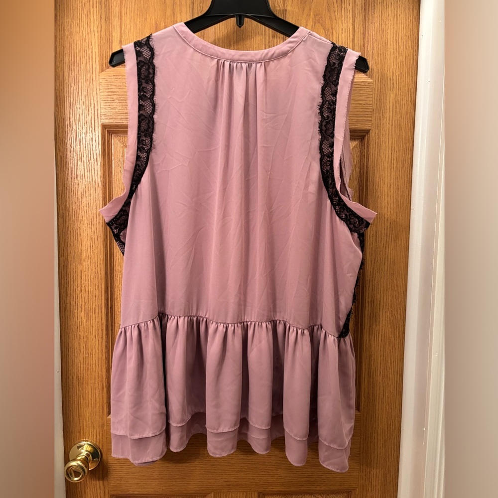 Lane Bryant Pink Sleeveless Shirt with Black Lace - Picture 2 of 8